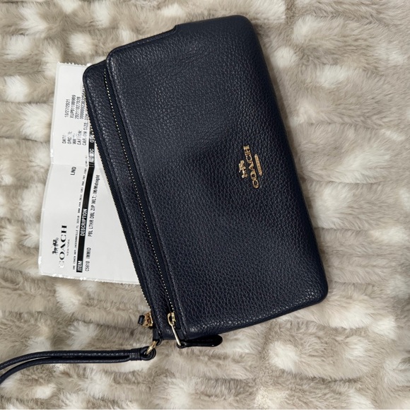 Coach Handbags - Coach Navy Leather Wristlet/Double Wallet